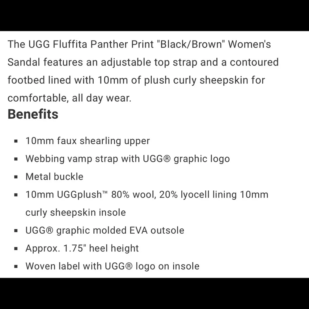 New Authentic UGG Fluffita Panther Print Women’s Sandal Black/Brown Size 9 - Picture 6 of 6